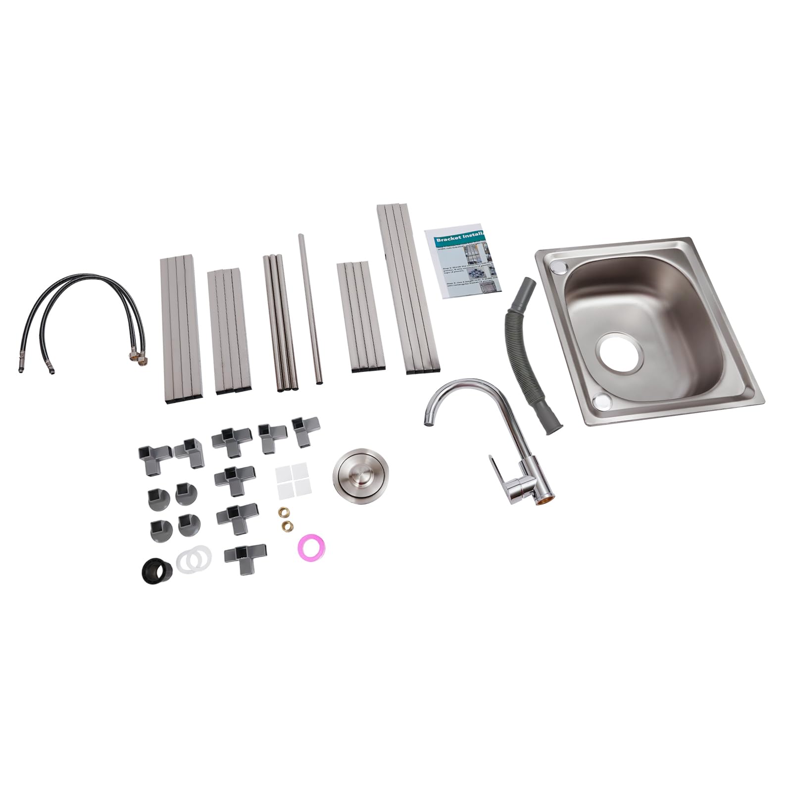 Lavello in acciaio inox da cucina 1 vassoio professionale, lavello in acciaio inox autoportante con rubinetto e accessori, miscelatore caldo freddo, vasca portatile giardino esterno garage campeggio
