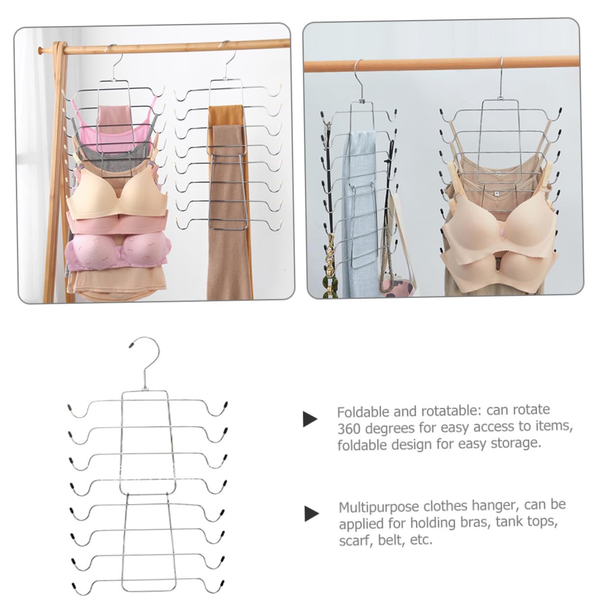 2 pezzi Appendini Reggiseni Pieghevoli a Strati in Acciaio Resistente per Canotte e Biancheria Intima Design Rotante e Robusto per Armadi e Viaggi