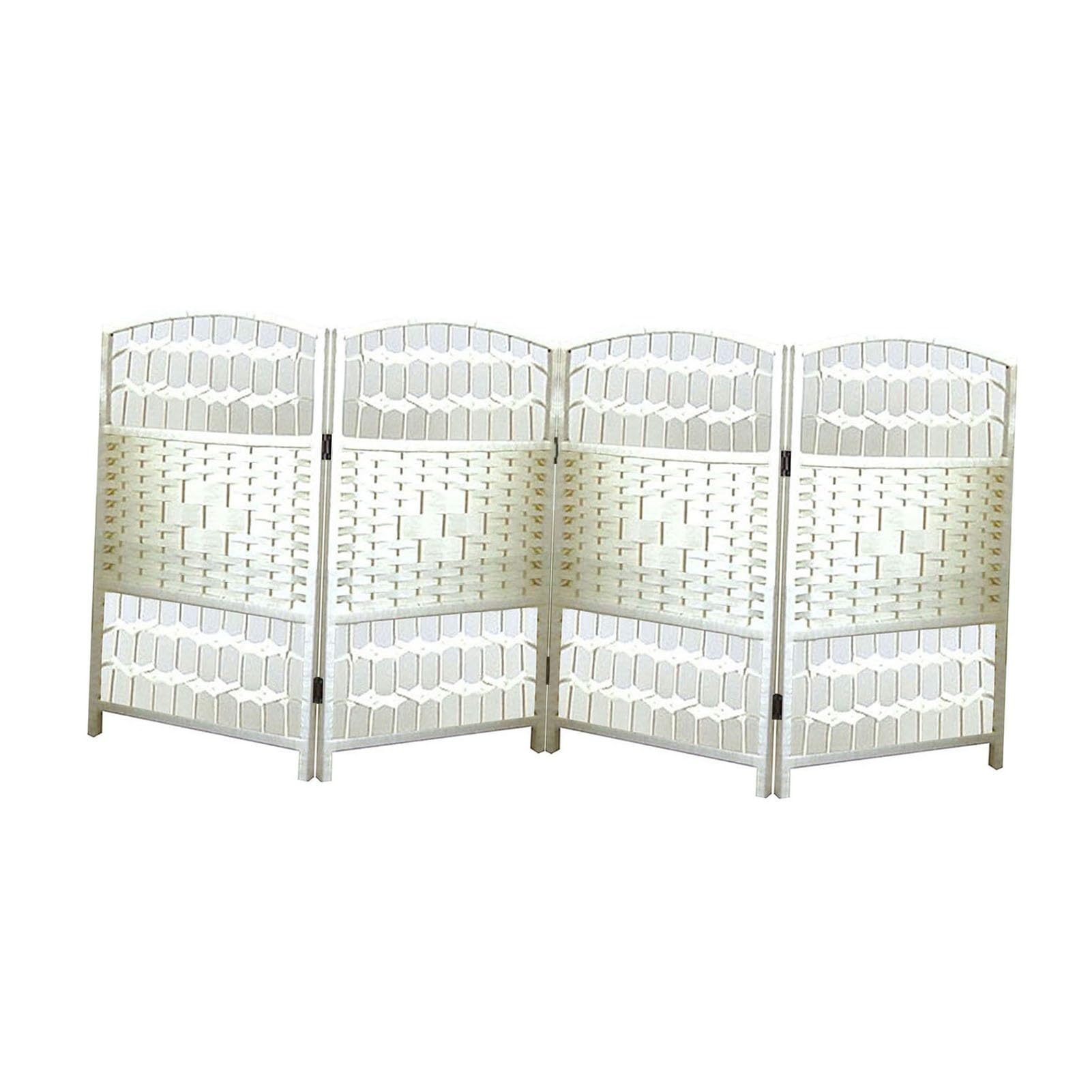 Paravent de séparation creux à 4 panneaux design tissé court pour bureau et maison