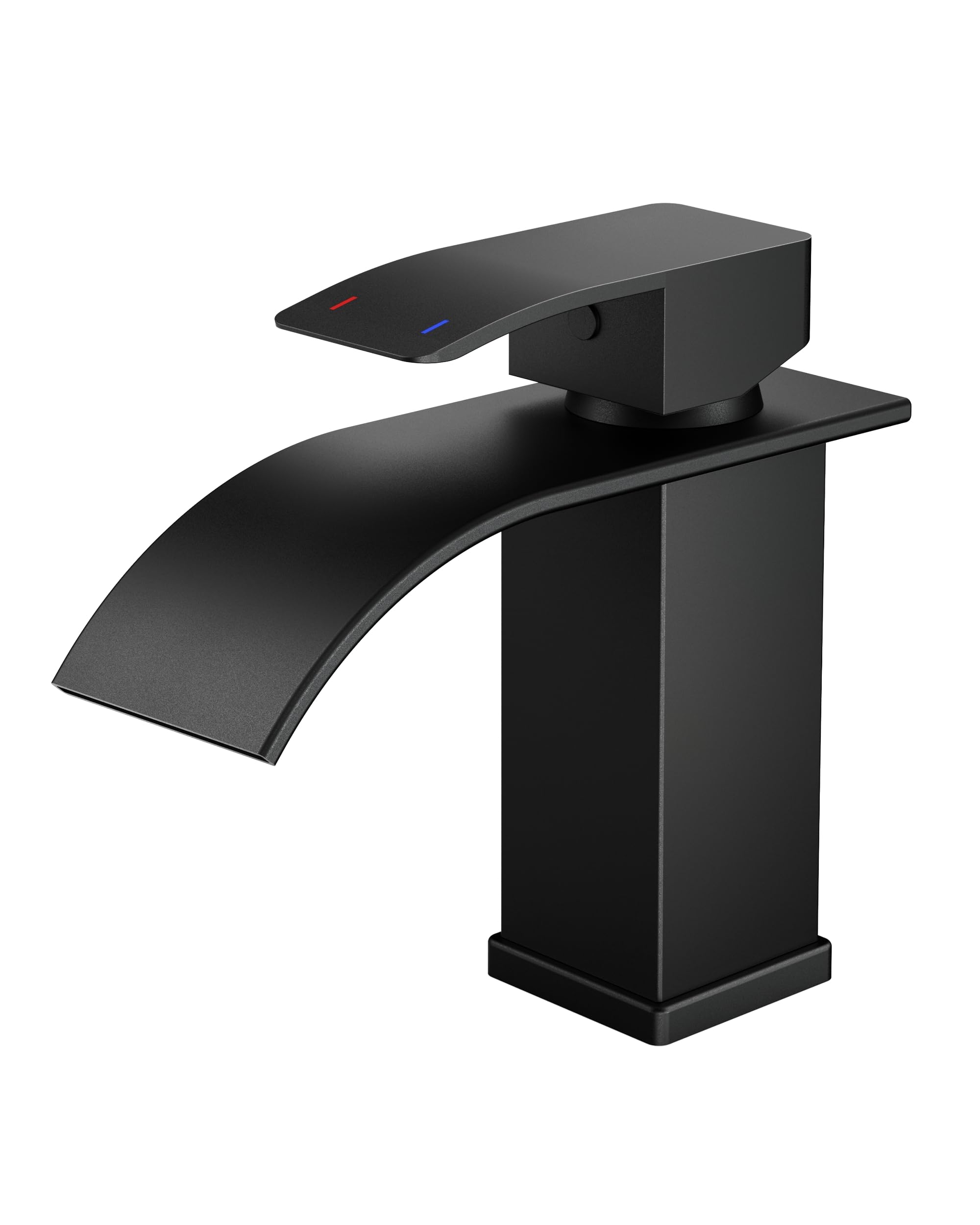 FORIOUS Wasserhahn Bad Schwarz,Wasserfall Waschtischarmatur Einhandmischer Armatur Waschbecken mit Auslauf Höhe 80 MM,Wassersparend, Energiesparend