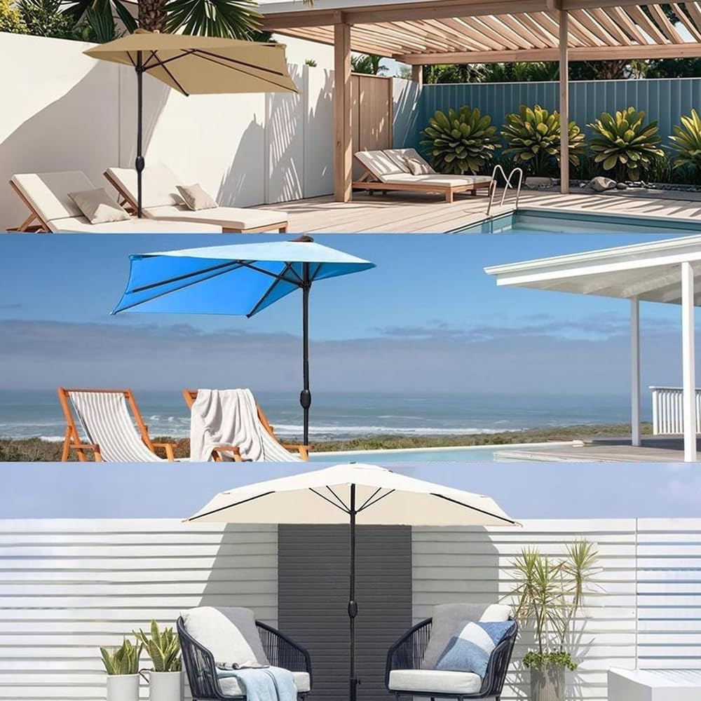 Toile De Demi-Parasol 5 Baleines Auvent De Parasol De Remplacement Housse De Rechange pour Parasol Demi-Rond 2.7m 3.0m Dessus De Parapluie(Beige,10ft/3.0m)