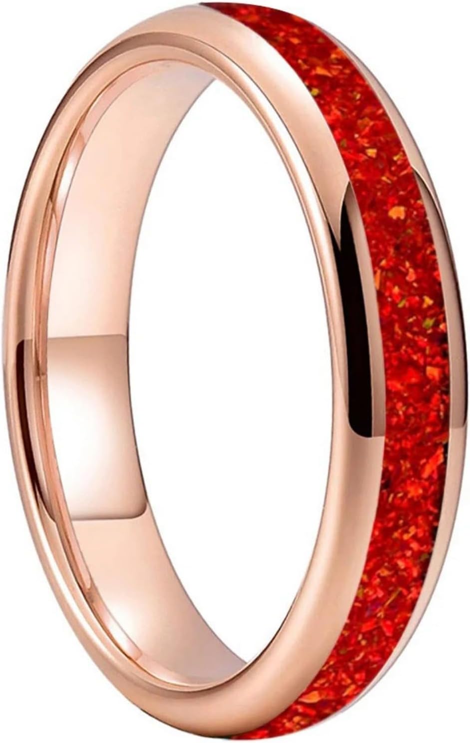 4MM Red Color Opal Ring Women Tungsten Engagement Wedding Band Jewelry Comfort Fit