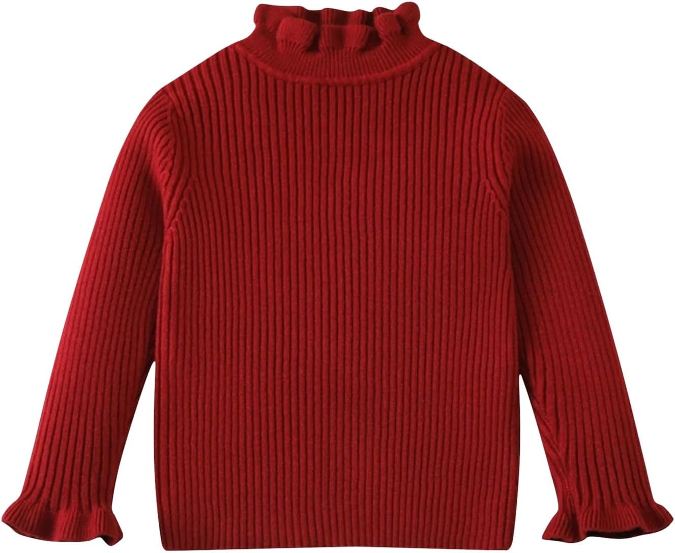 Girls Turtleneck Knit Sweater Relaxed Fit Drop Shoulder Pullover Kids Toddler Ruffle Trim Sweater Loose Knit Pullover