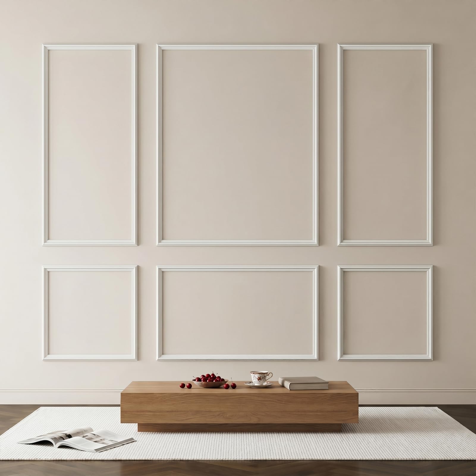 INMOZATA 6 Pcs Pre-Cut Wall Molding Sets,Assemble Wainscoting Wall Molding Panels,Self-Adhesive 3D Accent Molding Trim Strips for Living Room, Bedroom Wall (50"x20",50"x40"-Style 1)