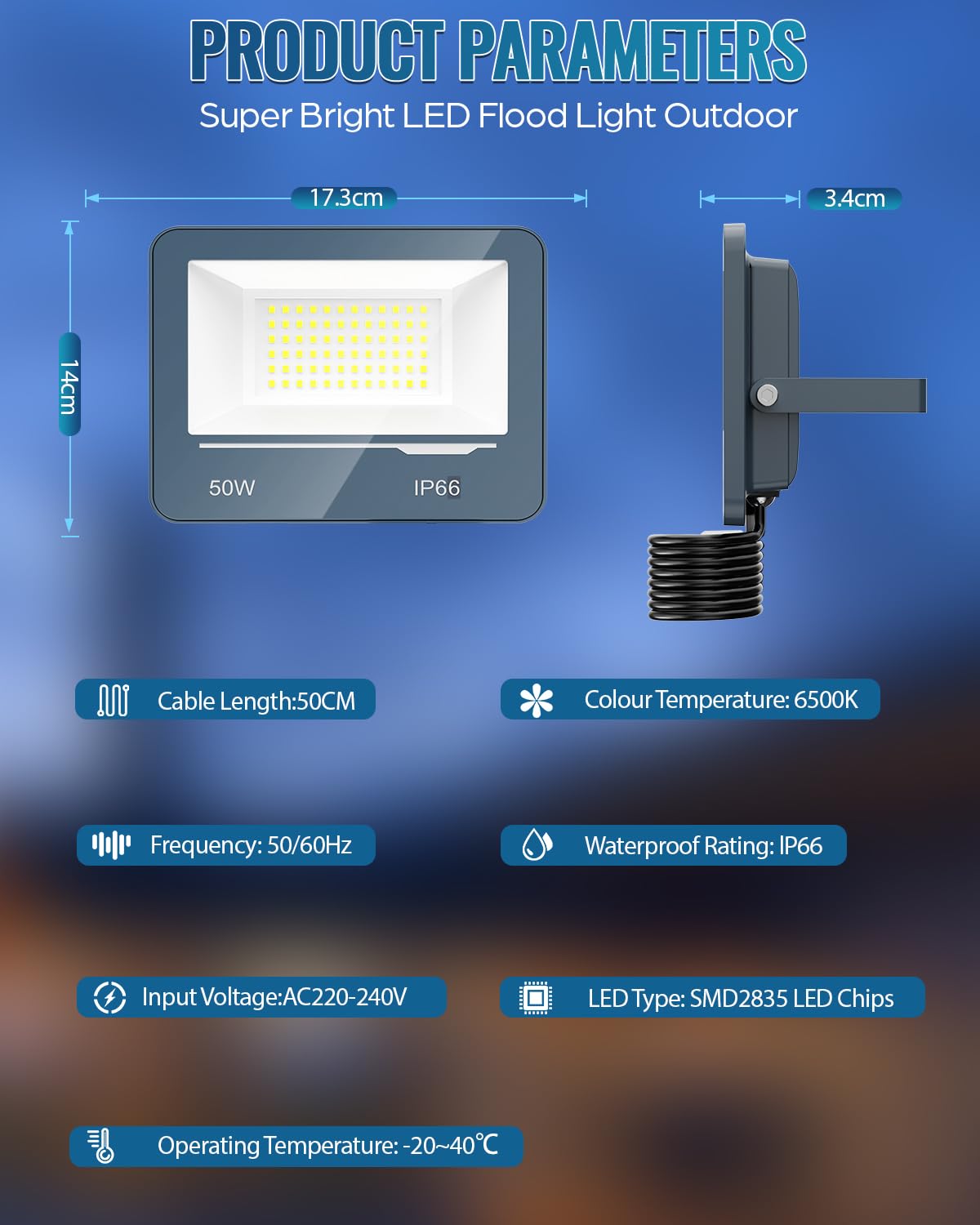 Faretti LED Esterno 50W TOPAUBUB - 2 Pezzi, 5000LM, IP66, Bianco Freddo - Foto 2