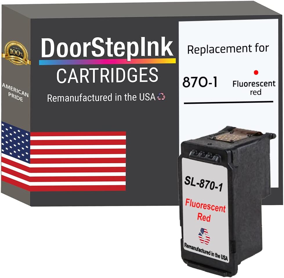 DoorStepInk SL-870-1 Fluorescent Red Remanufactured Ink Cartridge Replacement for Pitney Bowes SL-870-1 — Compatible with Pitney Bowes SendPro Mailstation (CSD1) — Standard Yield 1-Pack