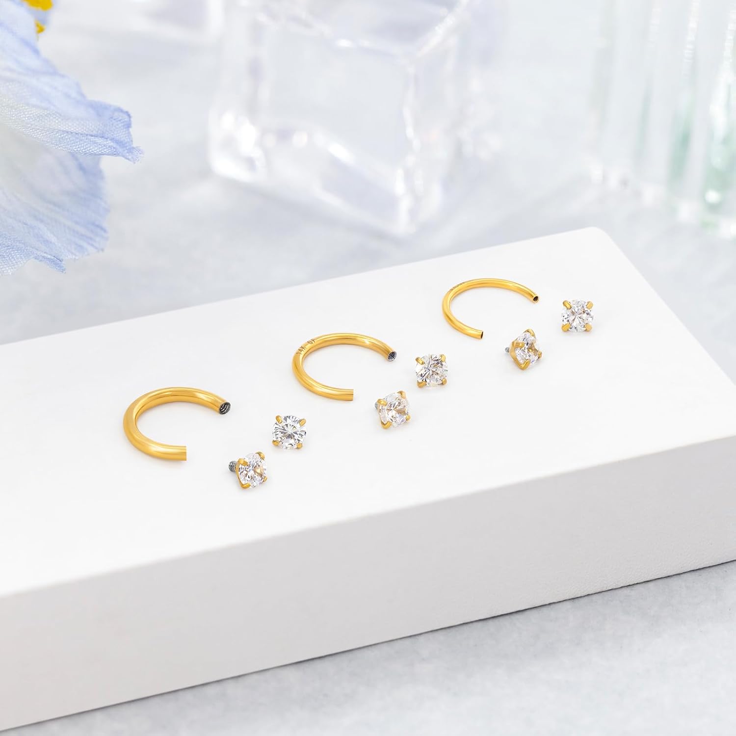 3Pcs 14k Gold Filled Horseshoe Nose Rings Studs, 20G 18G 16G 316L Stainless Steel Threaded Labret Lip Daith Helix Tragus Cartilage Earrings Piercing Jewelry With Tool 8mm Gold - Image 8