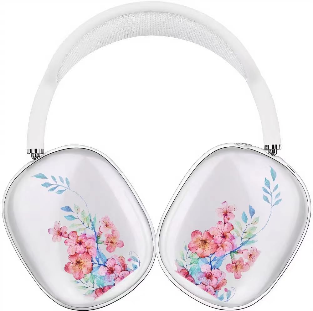 Yivenbarity Cute Flower Case Compatible with Airpod Max,Cherry Floral Pattern for Airpods Max,Pink Blossoms Design for Women Girls Clear Silicone