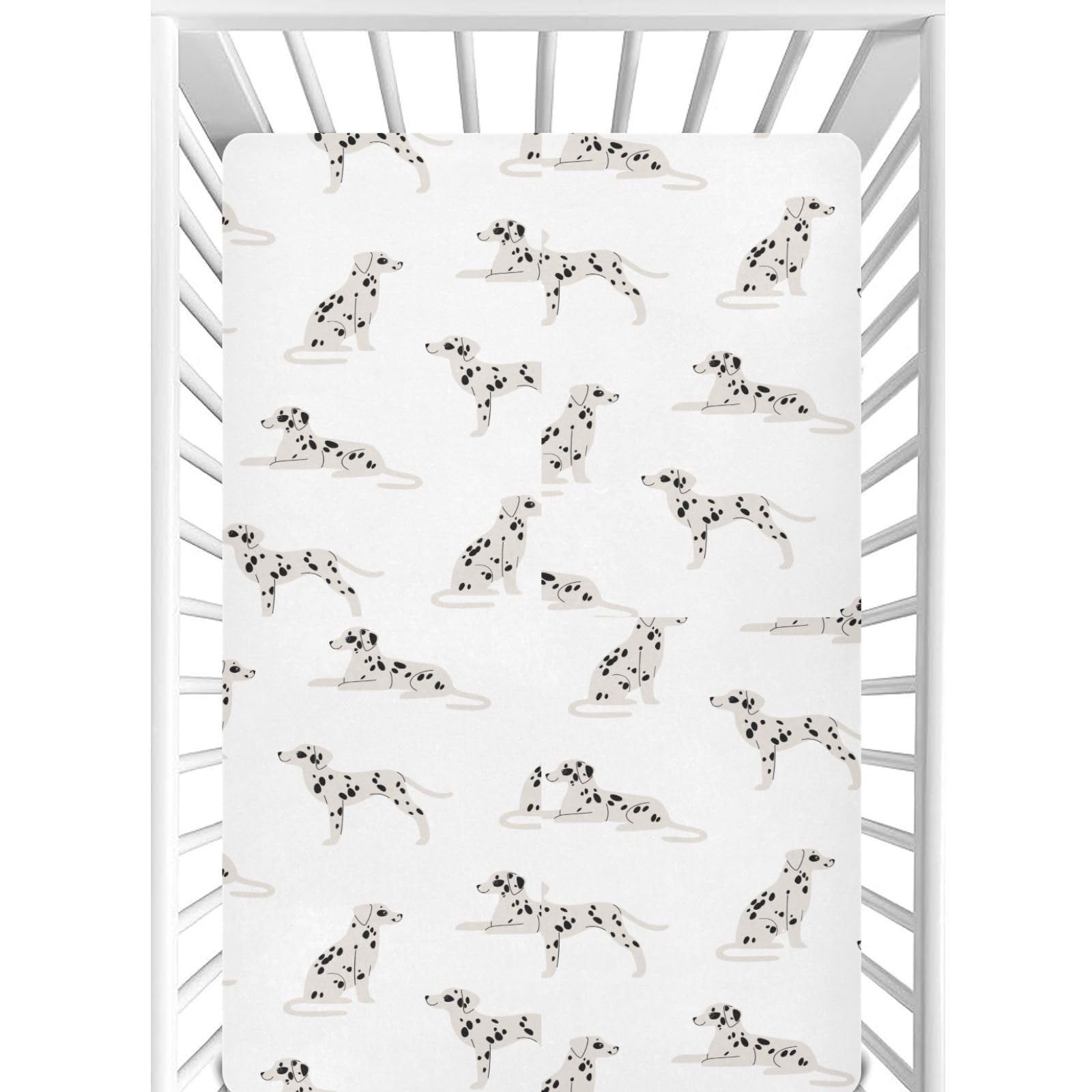CaTaKu Baby Crib Sheets Cartoon Cute Dalmatians Dogs Mini Crib Sheets Fitted for Girls Boys,Neutral Soft Toddler Mattress Bed Sheets for Crib,28"x 52"