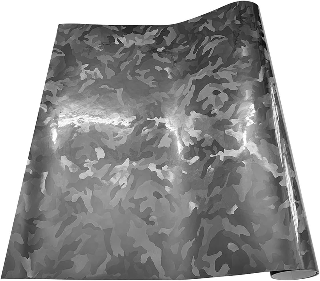 Glossy Forged Carbon Fiber Vinyl Wrap Roll Self Adhesive Camouflage Car Sticker for Car Motorcycle Scooter Bike, Gray, 30x150cm