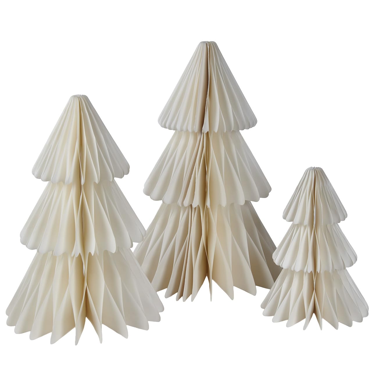 Kurt Adler Paper White with Gold Glitter Christmas Tree Table Piece Set, 3 Piece Set