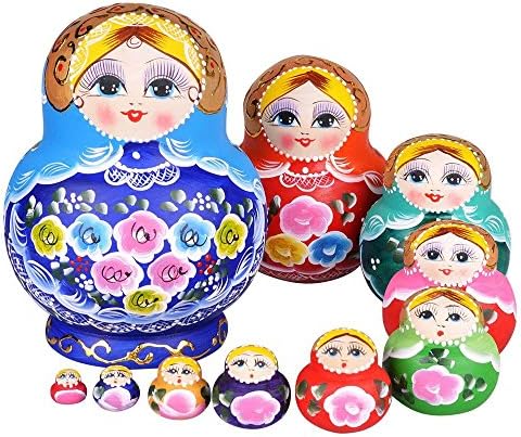 YAKELUS 10pcs Russian Nesting Dolls Matryoshka handmade1084