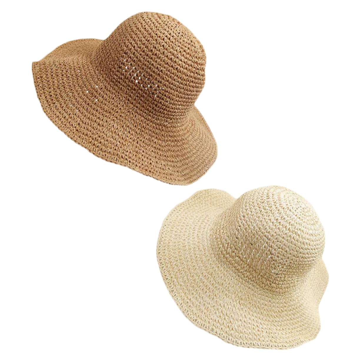 BESTYASH 2pezzi Cappello di Paglia da Sole Cappello Pescatore alla Moda per Donna Esterno Cachi Beige Leggero e Durevole