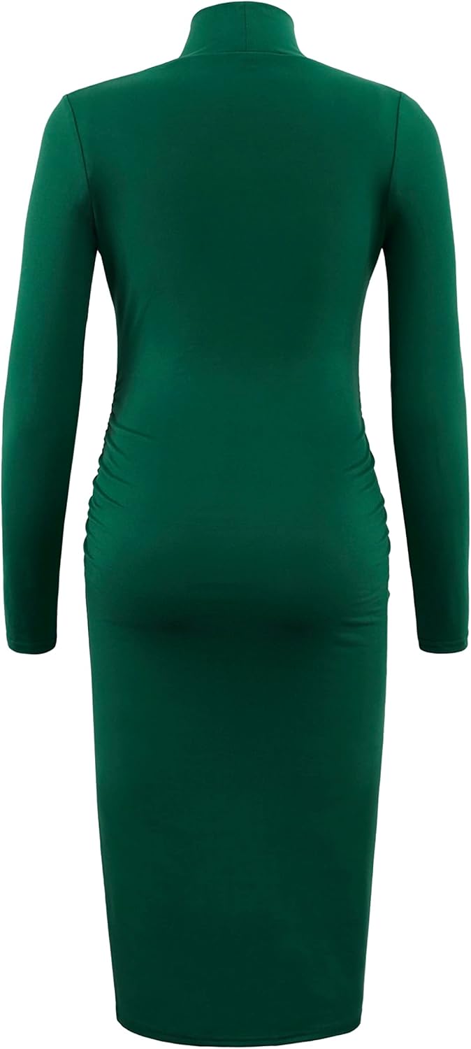 Long Sleeve Turtleneck Maternity Bodycon Dress, Split Chic Pregnancy Dress for Casual Wear, Baby Shower, Photoshoot