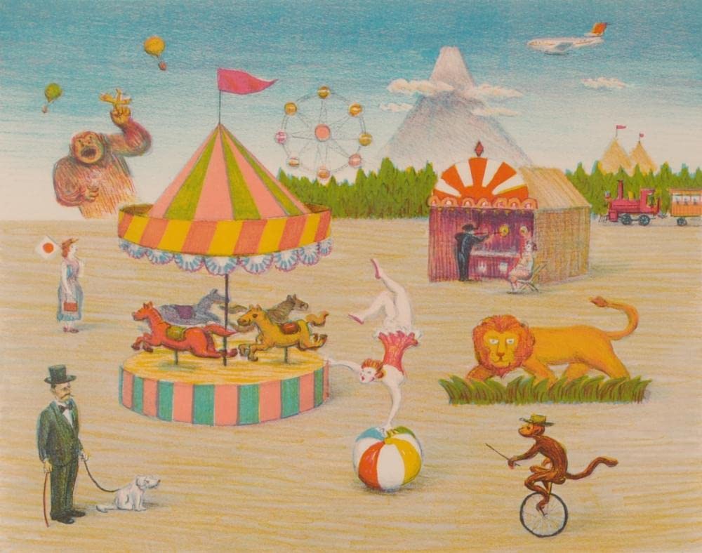 馬場檮男(ばばかしお)／海辺の人形リトグラフ9/200額装