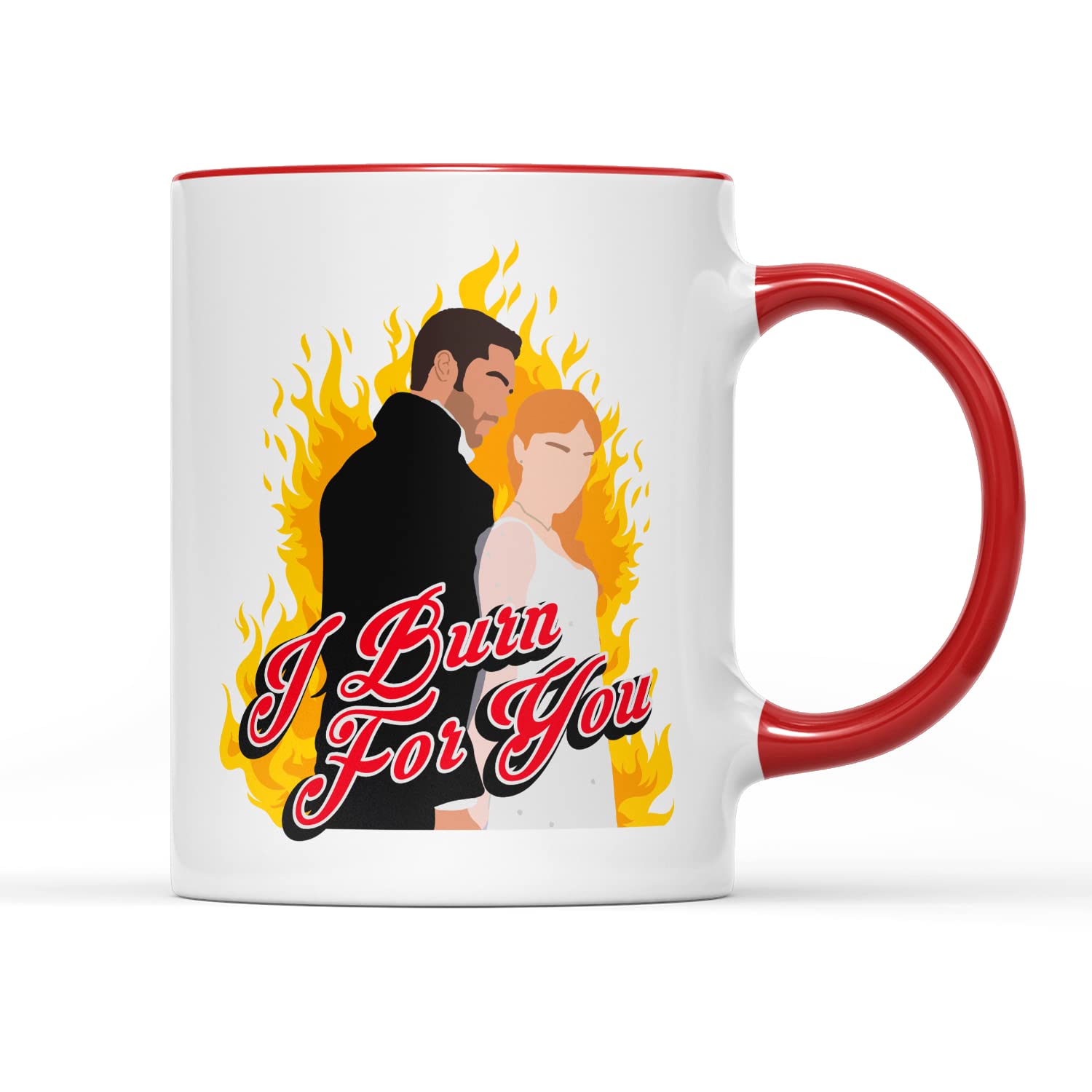 WillowGifts I Burn for You Mug Coffee Tea Caffeine Cup Period Drama TV Show Novel Book London Daphne Simon Love Couple Wedding Married Diamond Season Quote Gift Present (Red Handle)