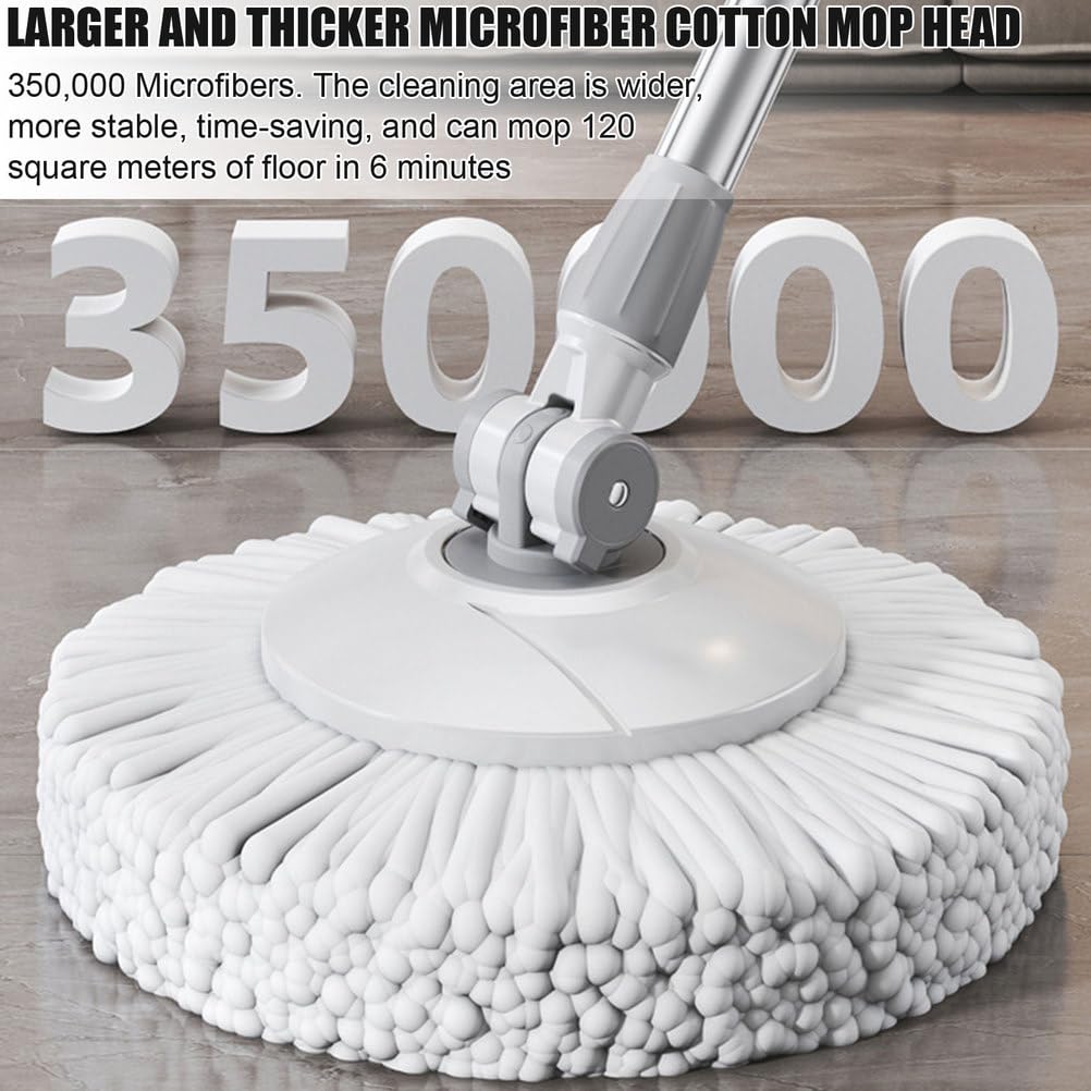 Juego de fregona giratoria y Cubo con escurridor, Sistema de Cubo y fregona Giratorio de 360° con 3 recambios de fregona de Microfibra para Limpieza de Suelos