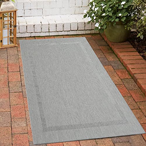 CARPETIA In- & Outdoor Sisal Flachgewebeteppich mit Bordüre in grau Größe 80 x 150 cm