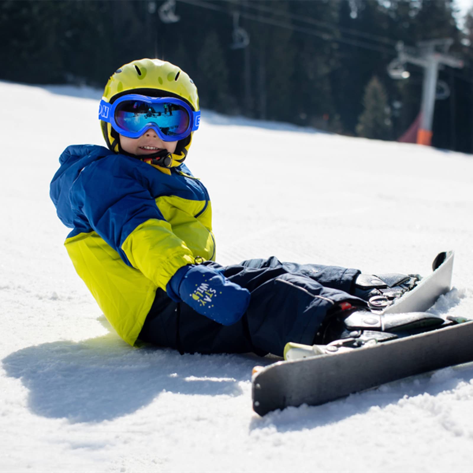 Gogle narciarskie dla dzieci, przeciwmgielne okulary, dla dzieci, gogle snowboardowe z ochroną UV, dwuwarstwowe soczewki, gogle śnieżne dla chłopców, dziewcząt, młodzieży (niebieska rama/niebieska soczewka)