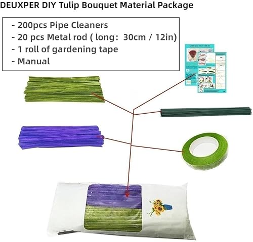 Miniatura 6 de 200 piezas de limpiadores de tuberías suministros para manualidades, kit de fabricación de ramo de tulipanes, tallos de chenilla, kit de