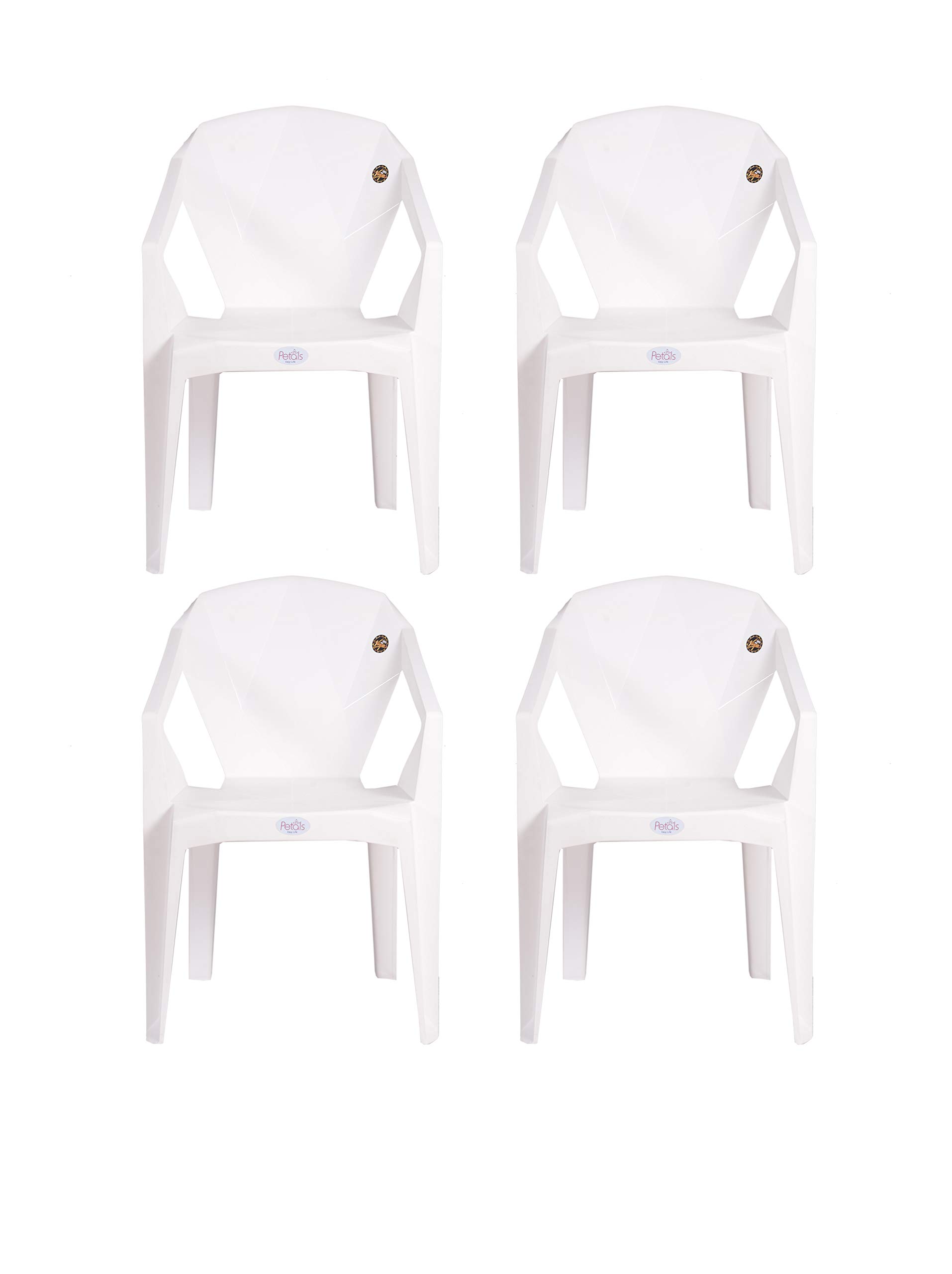 PETALS Plastic Chair for Living Room | Armchairs Set of 4 | Stackable Fibre Arm Chair for Home, Office, Garden, Drawing Room, Indoor & Outdoor | Cap Upto 150 Kgs | White, Nakshatra | 3 Years Warranty-image-14