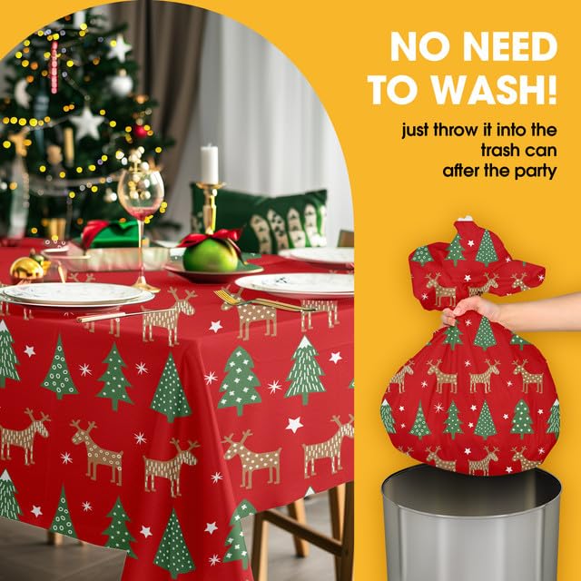 Image of Niuara Christmas Red Plastic Table Cloth - 4 Pack 54 inch x 108 inch Rectangle Disposable Tablecloths for 6FT Tables, Table Cover for Party, Holiday & Gathering Use