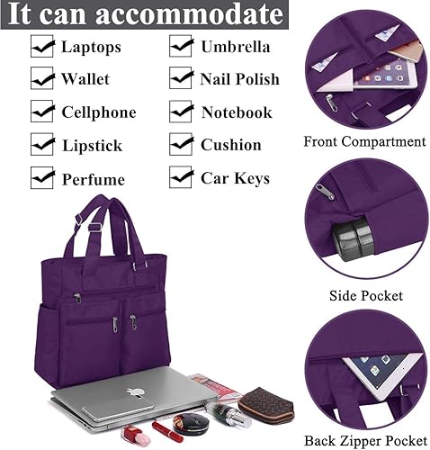 Miniatura 5 de Bolsa de lona impermeable de nailon con múltiples bolsillos para llevar al hombro, bolsa de trabajo para computadora portátil, bolso para