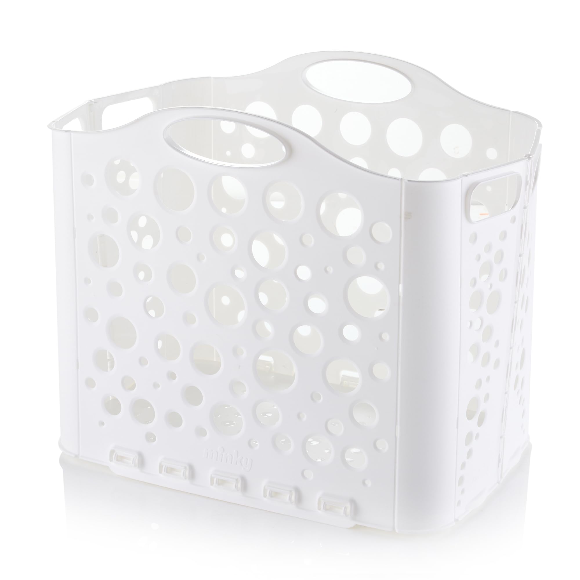 Minky White Flat Store Laundry Basket, 34L Collapsible Hamper With Handles