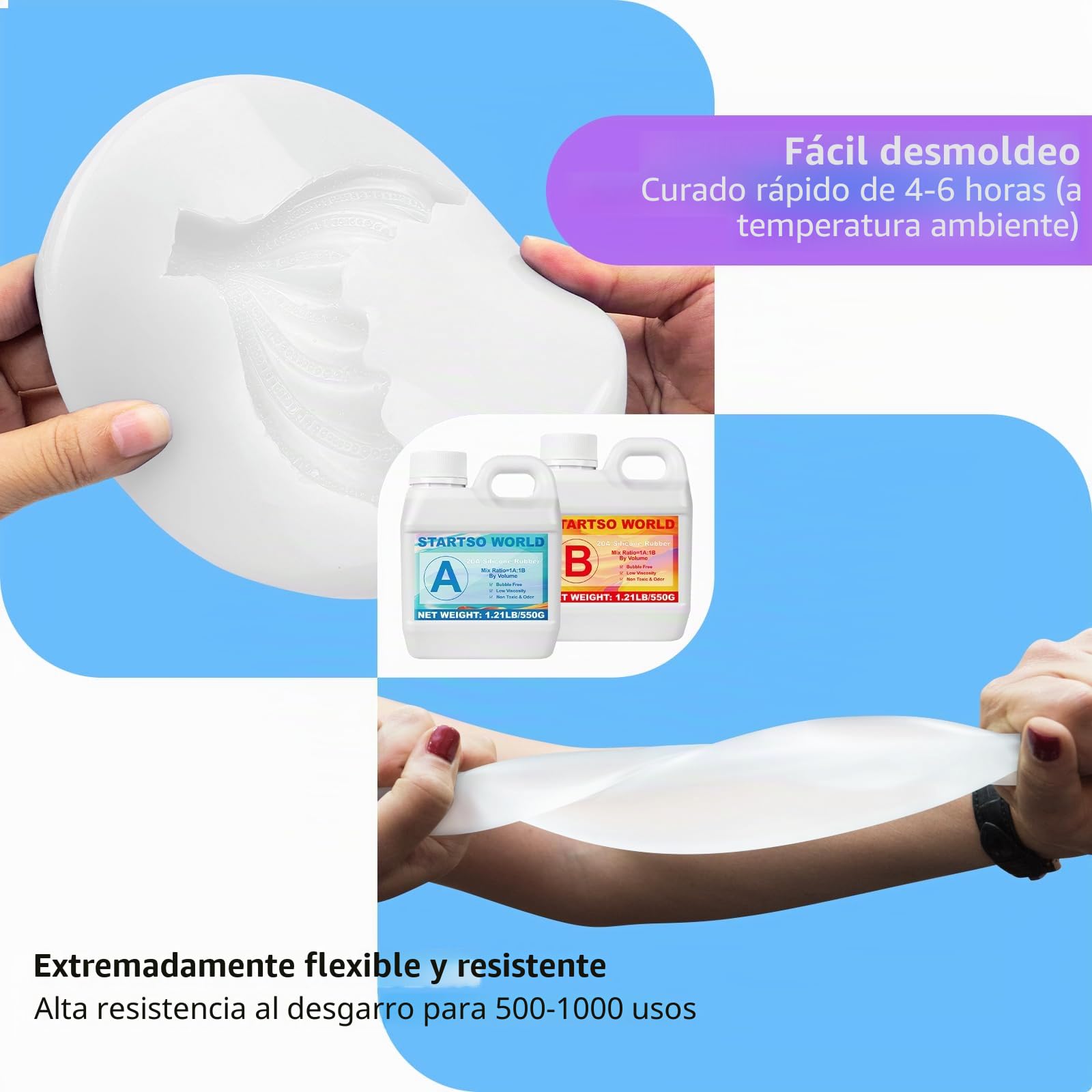 Silicona para moldes 20A, 1L Goma de Silicona Líquida Transparente, Curación Rápida, No Tóxico, Ideal para Fundir Resinas, Moldear, Cera, Yeso