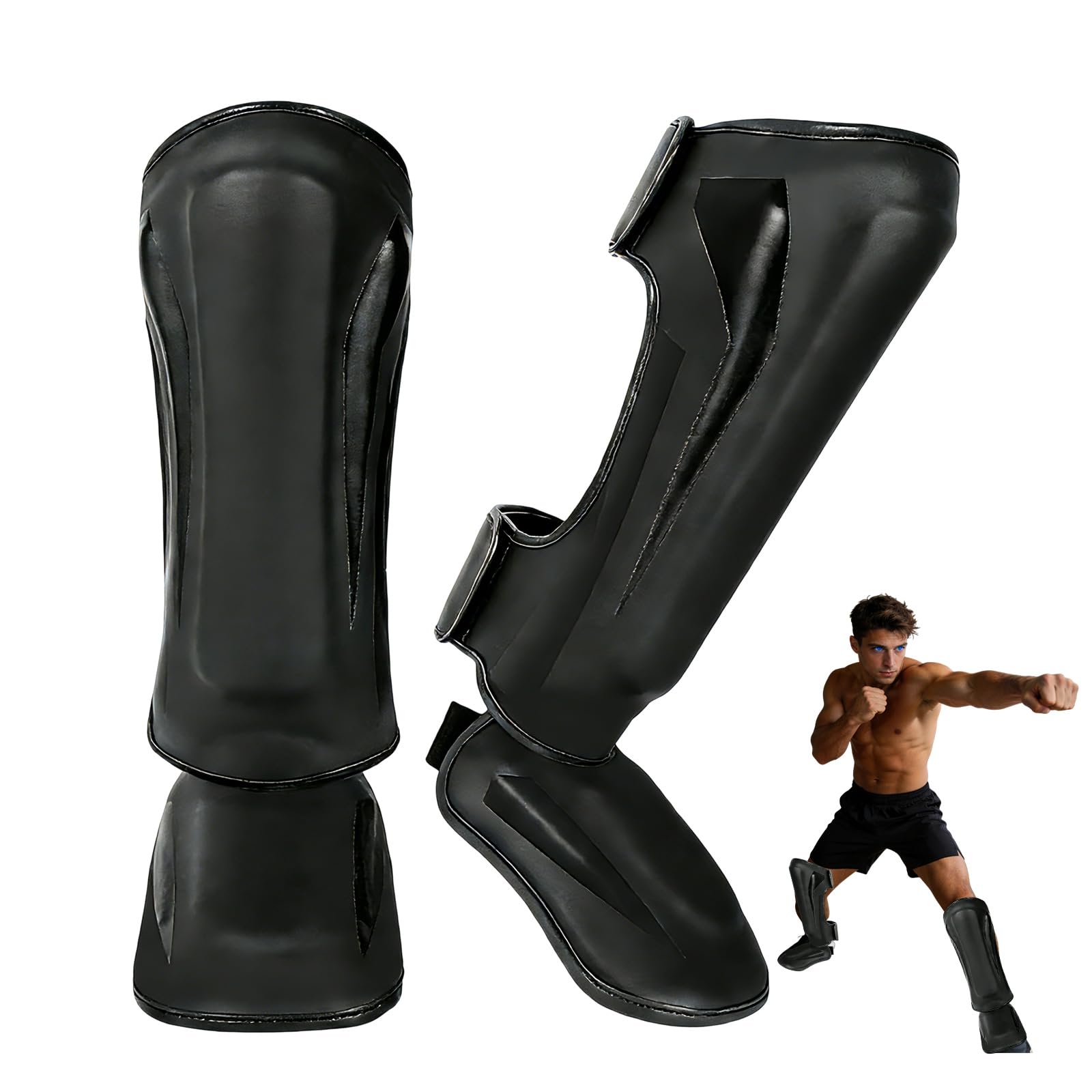 Schienbeinschoner Kickboxen Für Muay Thai Und MMA Erwachsene Mit Ristschutz Aus PU Leder Eva Polsterung Verstellbare Beinschützer Für Männer & Frauen Kampfsport Fussball Kickboxen Schienbeinschützer S