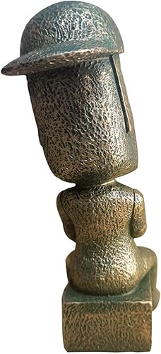 Miniatura 3 de LifExquisite - Estatua de isla de Pascua decorativa, escultura de figura Moai sentado para oficina en casa, divertida estatua de Moai con tapa de