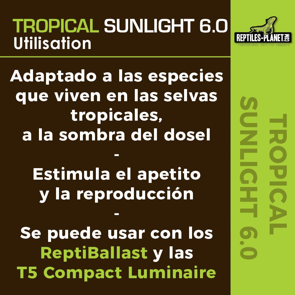 Reptiles-Planet Tubo Fluorescente de Luz Solar Tropical T5 6.0, 8W, 29cm Longitud, 16mm Diámetro