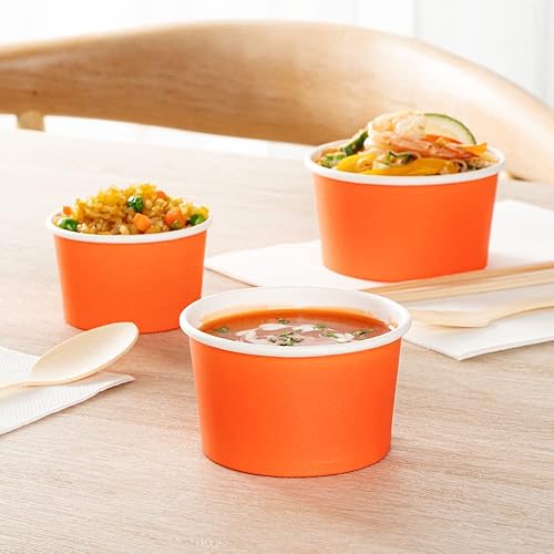 Miniatura 4 de Coppetta - Vasos de postre de 5 onzas, 50 tazas desechables para helado, tapas se venden por separado, cuencos de yogur congelado de papel naranja,