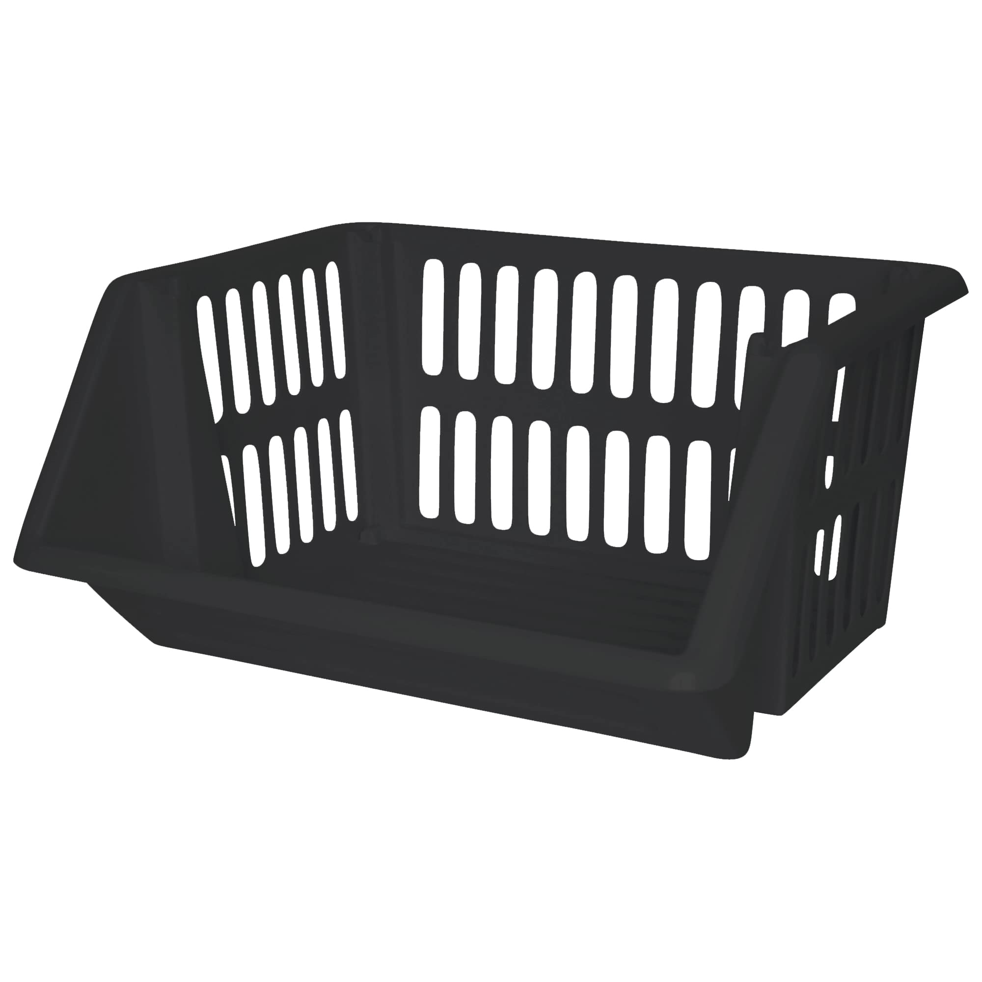 ZARVICZONIA Large Stacking Storage Baskets Veg Rack, Durable Plastic Stackers, Dimensions: 36 cm (L) x 30 cm (D) x 17.5 cm (H) (Black, Pack of 1)