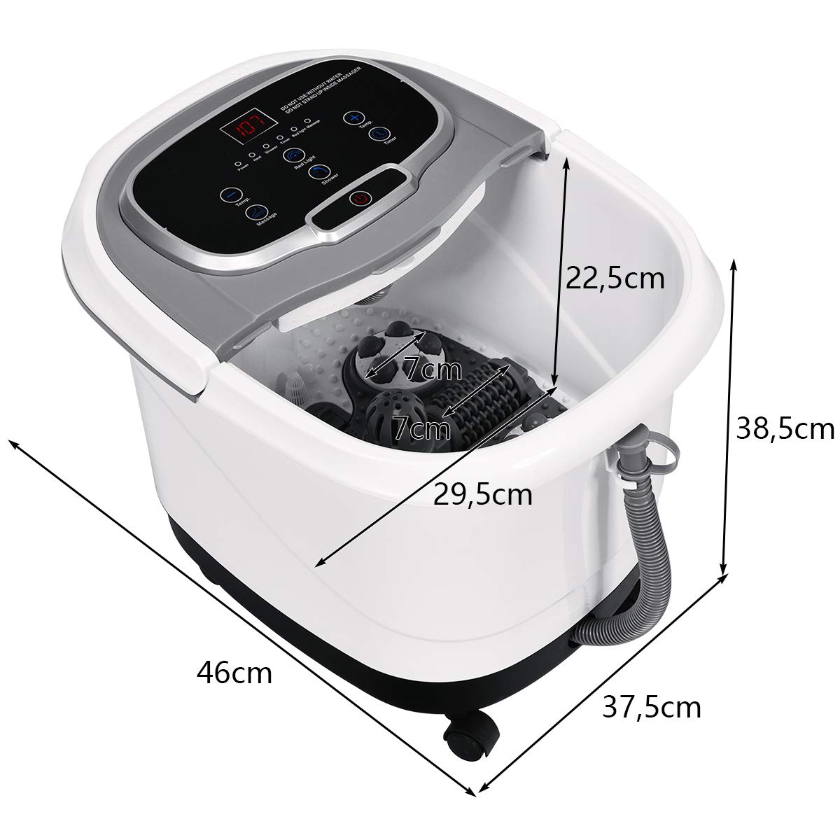 GOPLUS Bain de Pied Massant Chauffant avec Lumière Rouge et Fonction de Douche, Vibrant avec Bulles, Bain de Pieds Électrique avec Température et Temps Ajustable, 6 Rouleaux de Massage, 4 Roues (Gris)