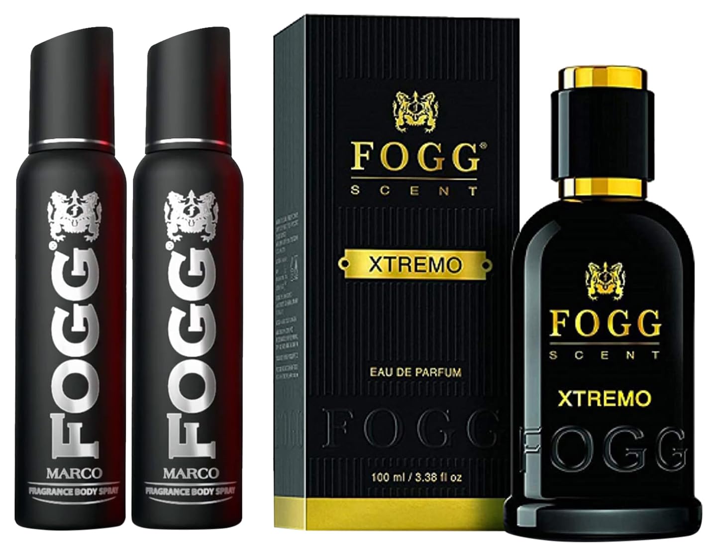 FOGG Men Xtremo Fresh Scent, Eau De Parfum, Perfume, 100Ml & Marco Perfume Body Spray (Black), 150Ml Each (Pack Of 2)