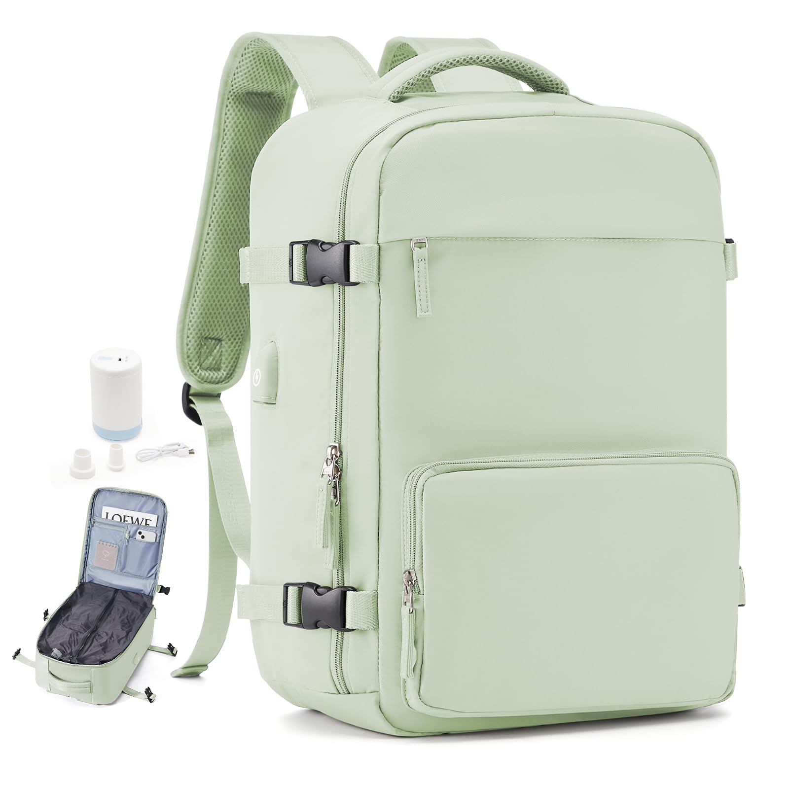 wassdins Zaino Ryanair 40x20x25 Sottovuoto con Pompa, Zaino da Viaggio Aereo Bagaglio a Mano, Tasca Antifurto, 40 Litri Grande Easyjet Airbag Donna & Uomo