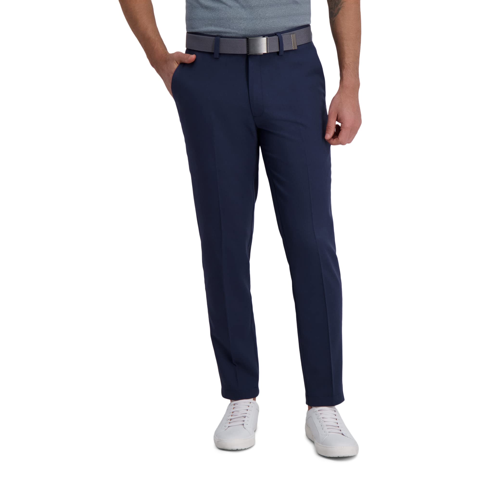 Haggar mens Cool Right Performance Flex Solid Slim Fit Flat Front Pant