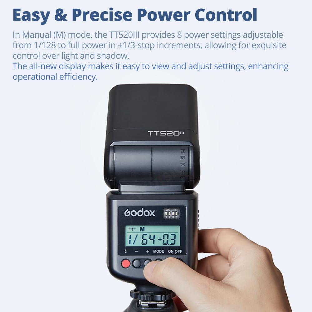 GODOX TT520 III - Flash de cámara universal Speedlite, con disparador inalámbrico GN33 433 MHz, receptor inalámbrico, modos S1/S2, 8 niveles de potencia, compatible con cámaras Canon, Nikon, Pentax
