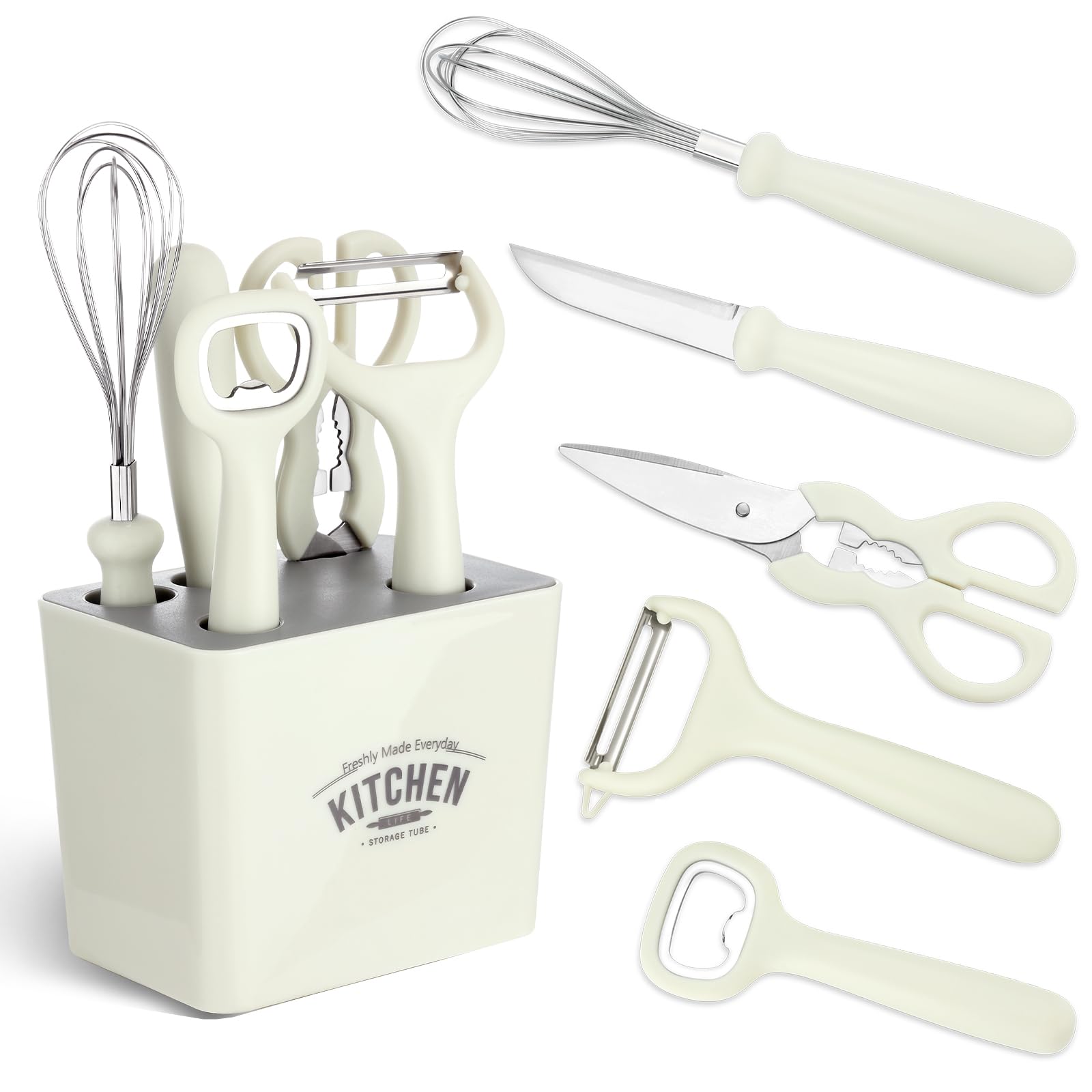 BEWOS 6-Piece Kitchen Utensil Set | Includes Knives, Scissors, Whisk & Rack | Dishwasher Safe - View #5