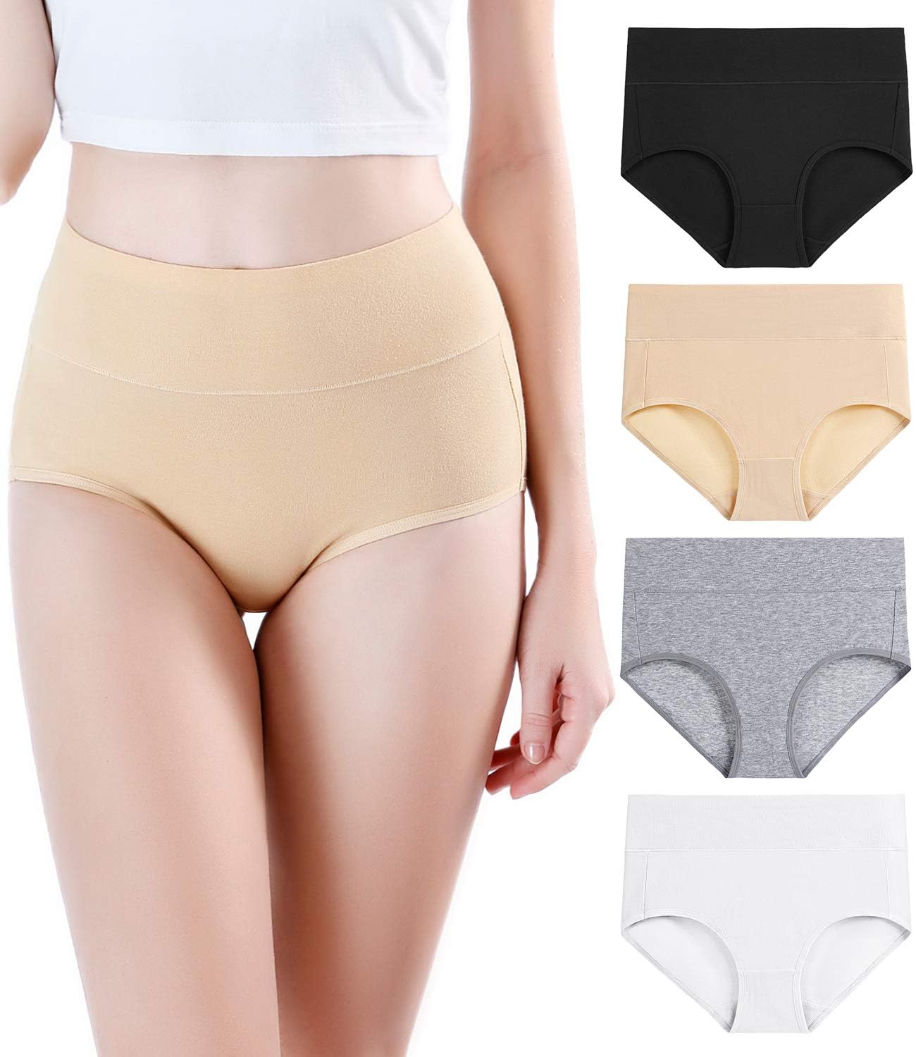 wirarpa Womens Modal Underwear Soft High Waist Briefs Ladies Panties 4 Pack
