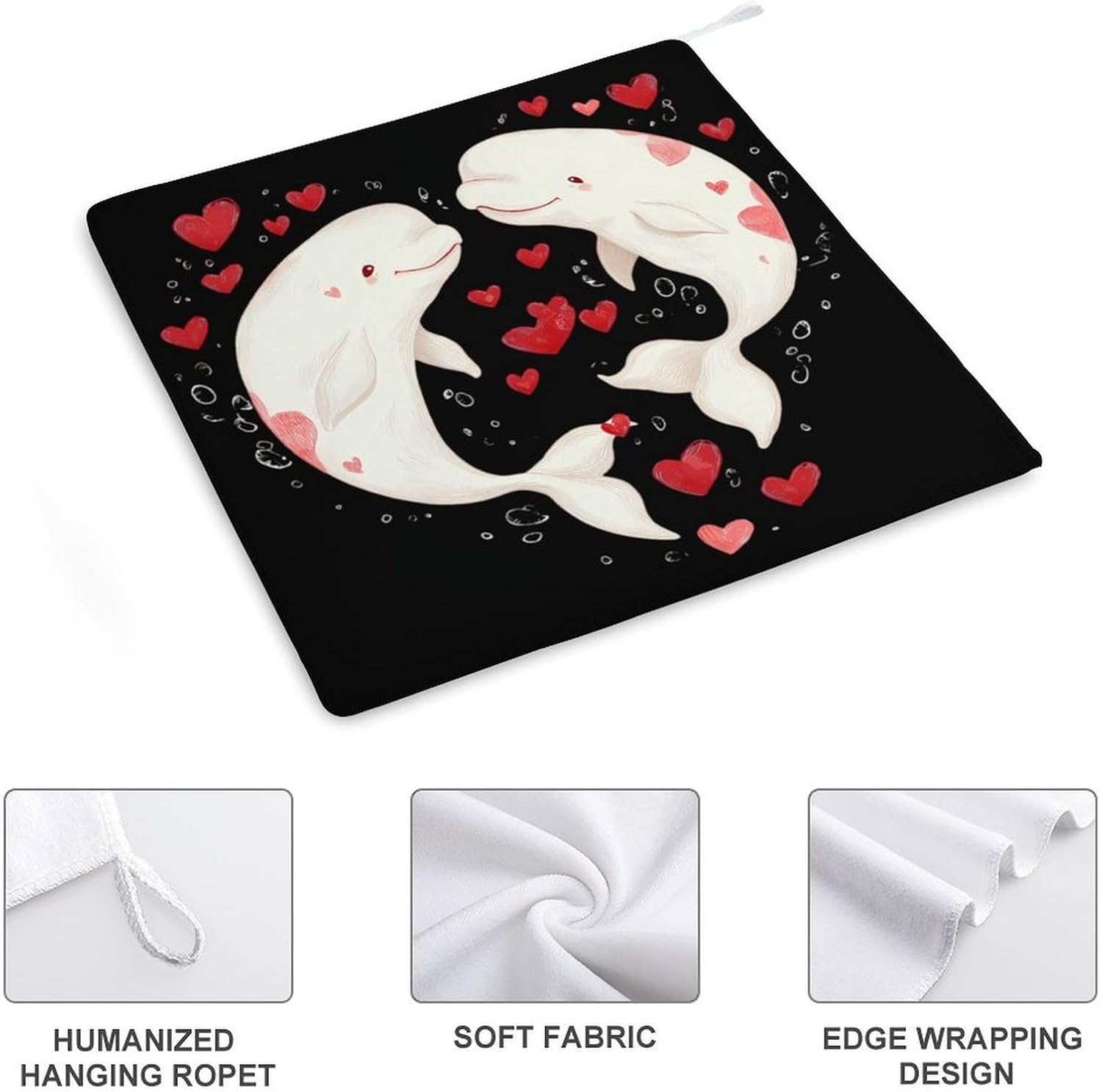 Beluga Whales Love Heart Hand Towels for Bathroom Handkerchief | Absorbent,with Hanging Loop,Kitchen Towels,for Home Hotel,Soft