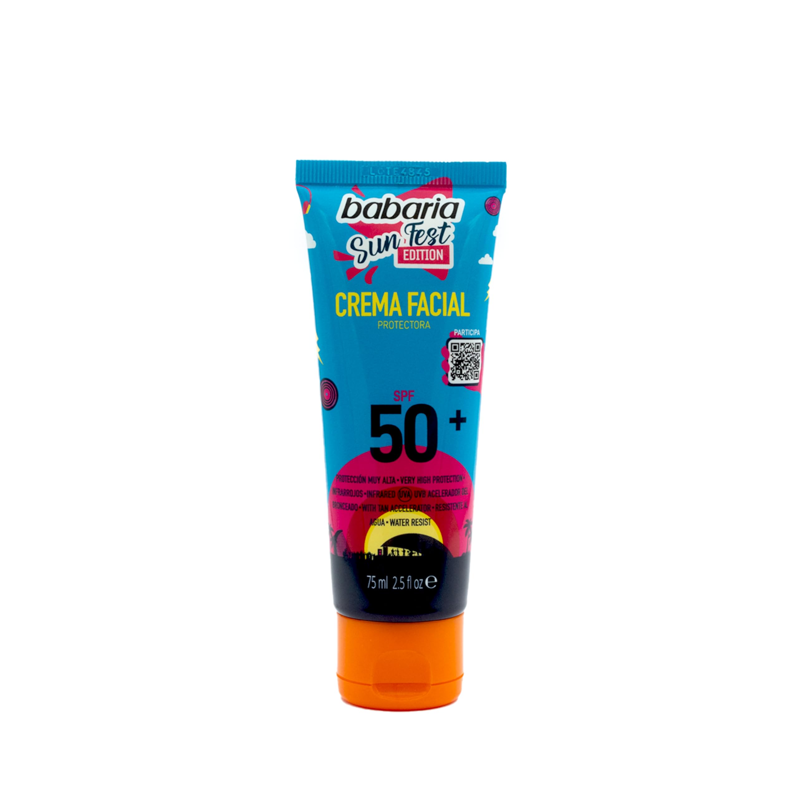 Babaria - Crema Solar Facial 50+ Sunfest, Edicion Limitada - 75ml | Antimanchas | Textura Ligera | Resistente al Agua | Uso Diario