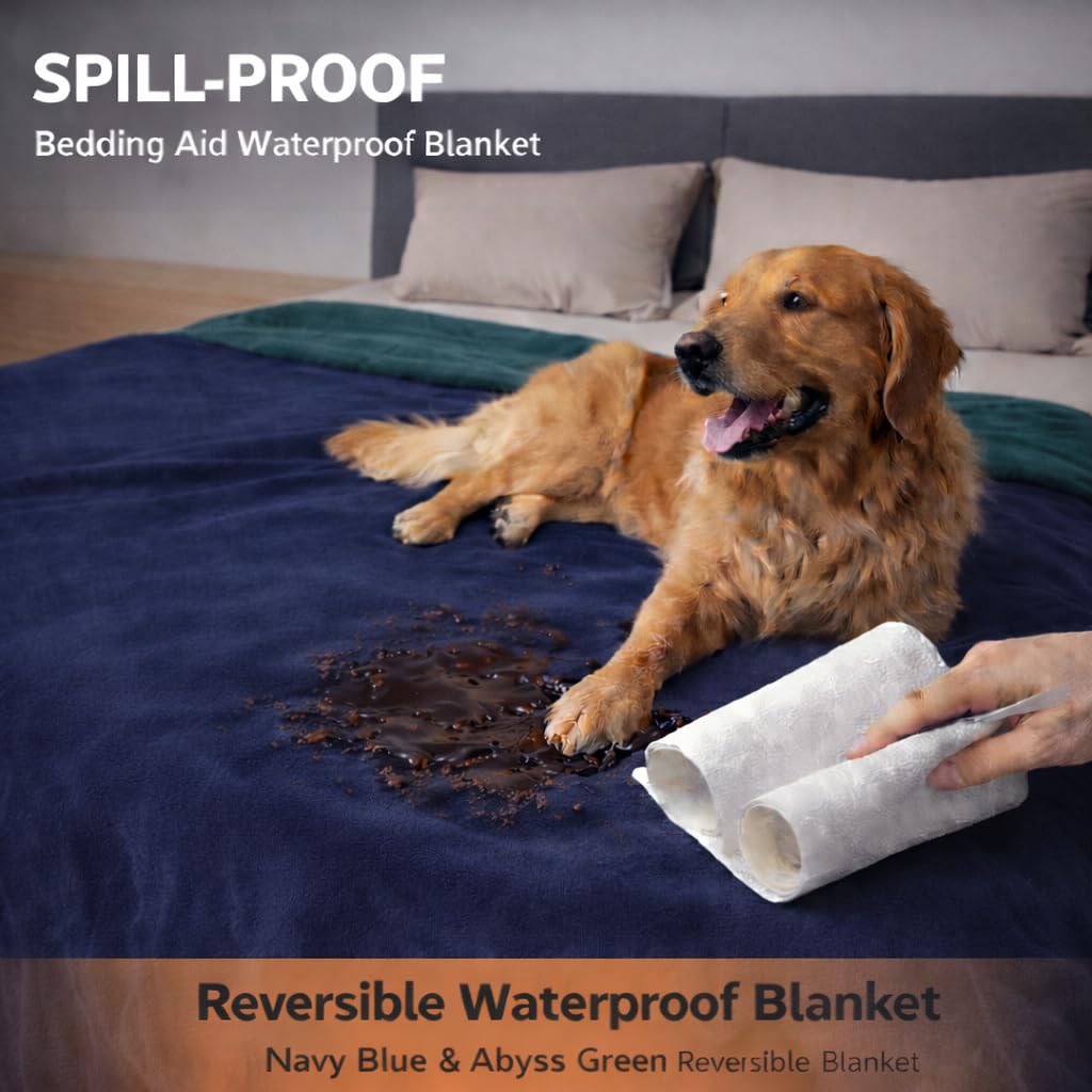 Manta Reversible Impermeable, excelente Funda Protectora a Prueba de Fugas para Proteger el colchón de la Cama, el sofá de orina y derrames de Adultos, bebés, Perros, Mascotas (Azul