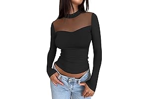 Womens Sheer Mesh Tops Long Sleeve Shirt