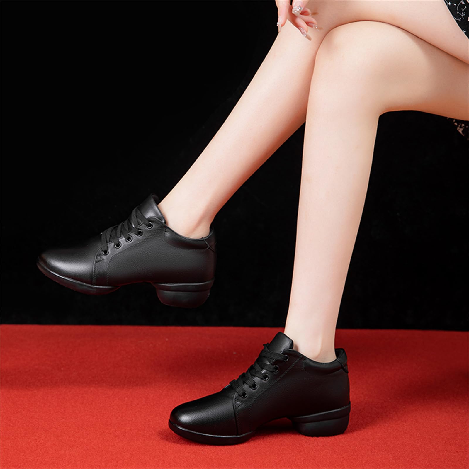 Scarpe da Jazz da Donna Stivali da Ballo in Pelle con Suola Divisa Tacco Basso Allacciati Scarpe da Ginnastica per Balli Latini Moderni