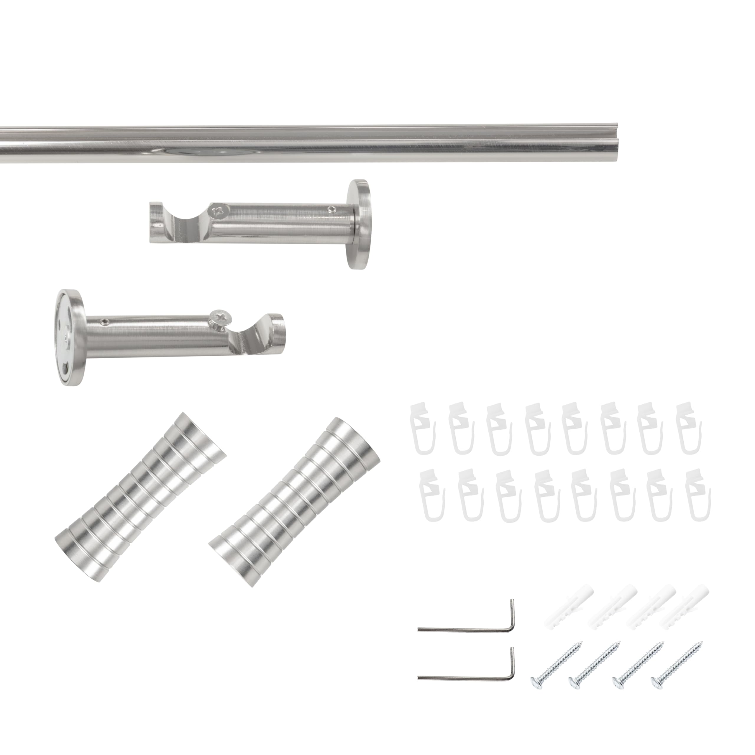 SN Deco Gardinenstange Innenlauf Nancy, 19 mm, 1-läufig, Stahl, Komplett-Set mit Ringen, Profilträger, 360 cm, edelstahl optik