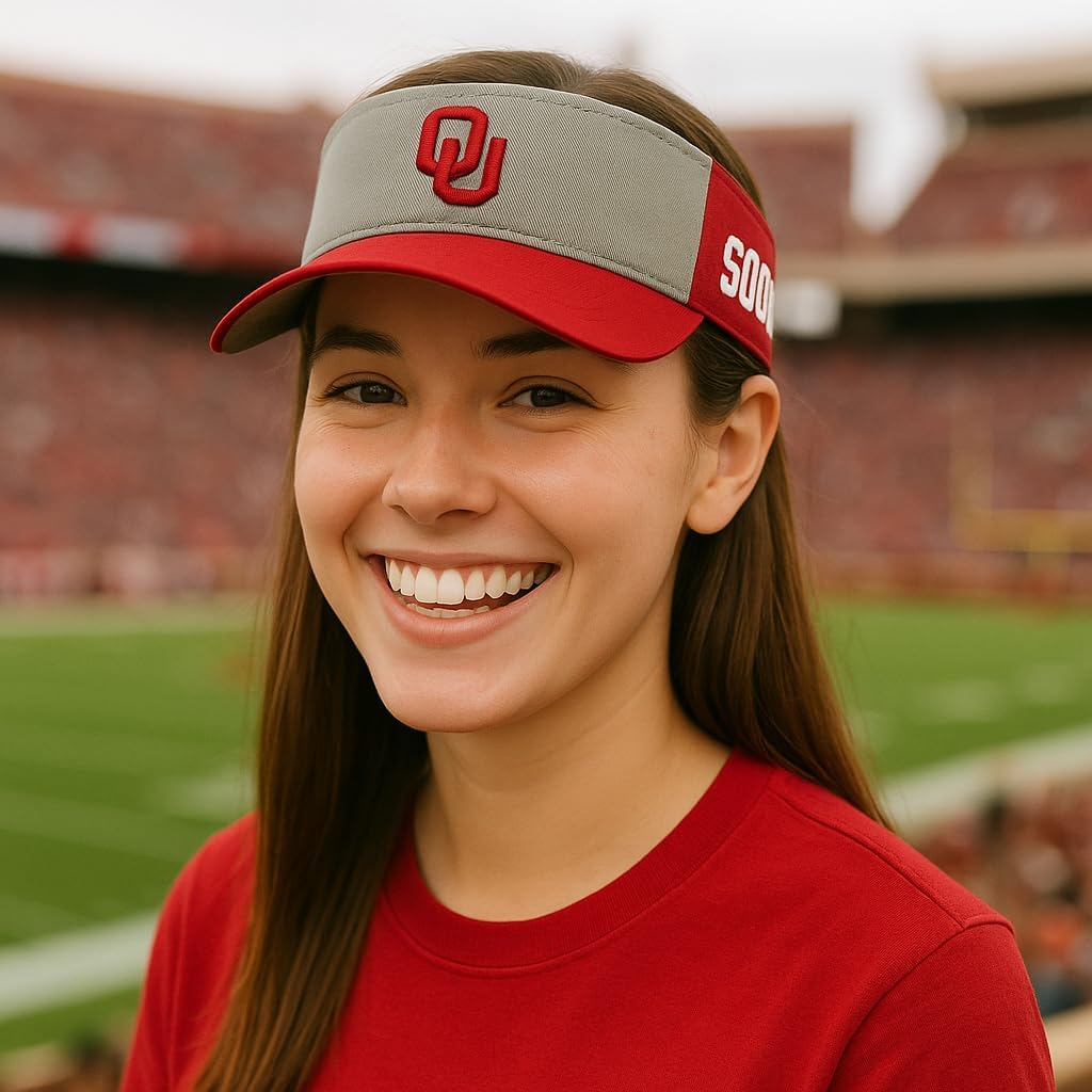 Officially Licensed Oklahoma University Visor Hat Adjustable Team Logo Classic Cap (Crimson)