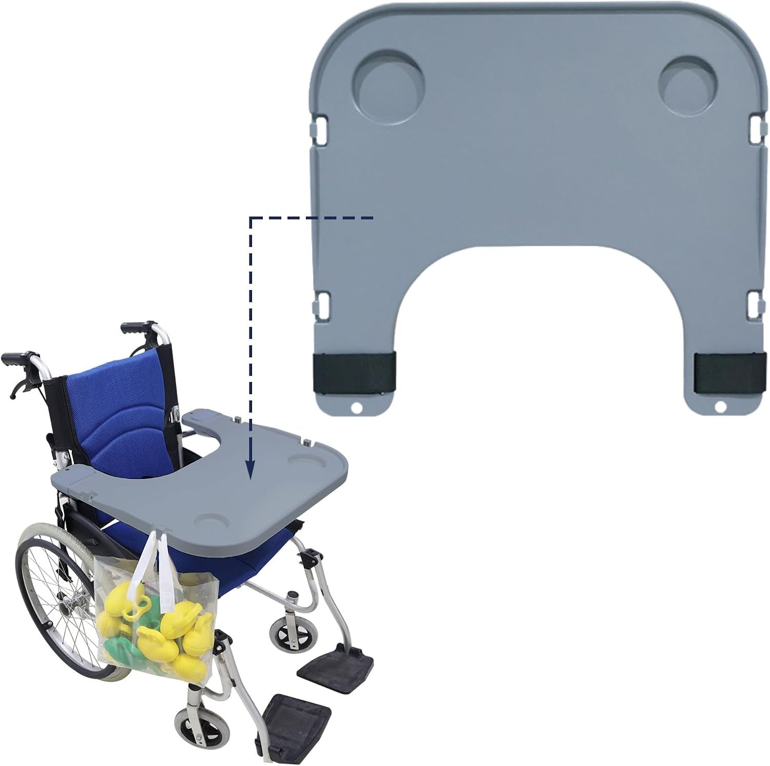 Wheelchair Tray Table with Cup Holder, Detachable Removable Universal Table Tray for Eating Reading Resting, Durable Wheelchair Mobility Scooters Accessories for Seniors & Adults (Grey) Wheelchair Tray Table with Cup Holder, Detachable Removable Universal Table Tray for Eating Reading Resting, Durable Wheelchair Mobility Scooters Accessories for Seniors & Adults (Grey)