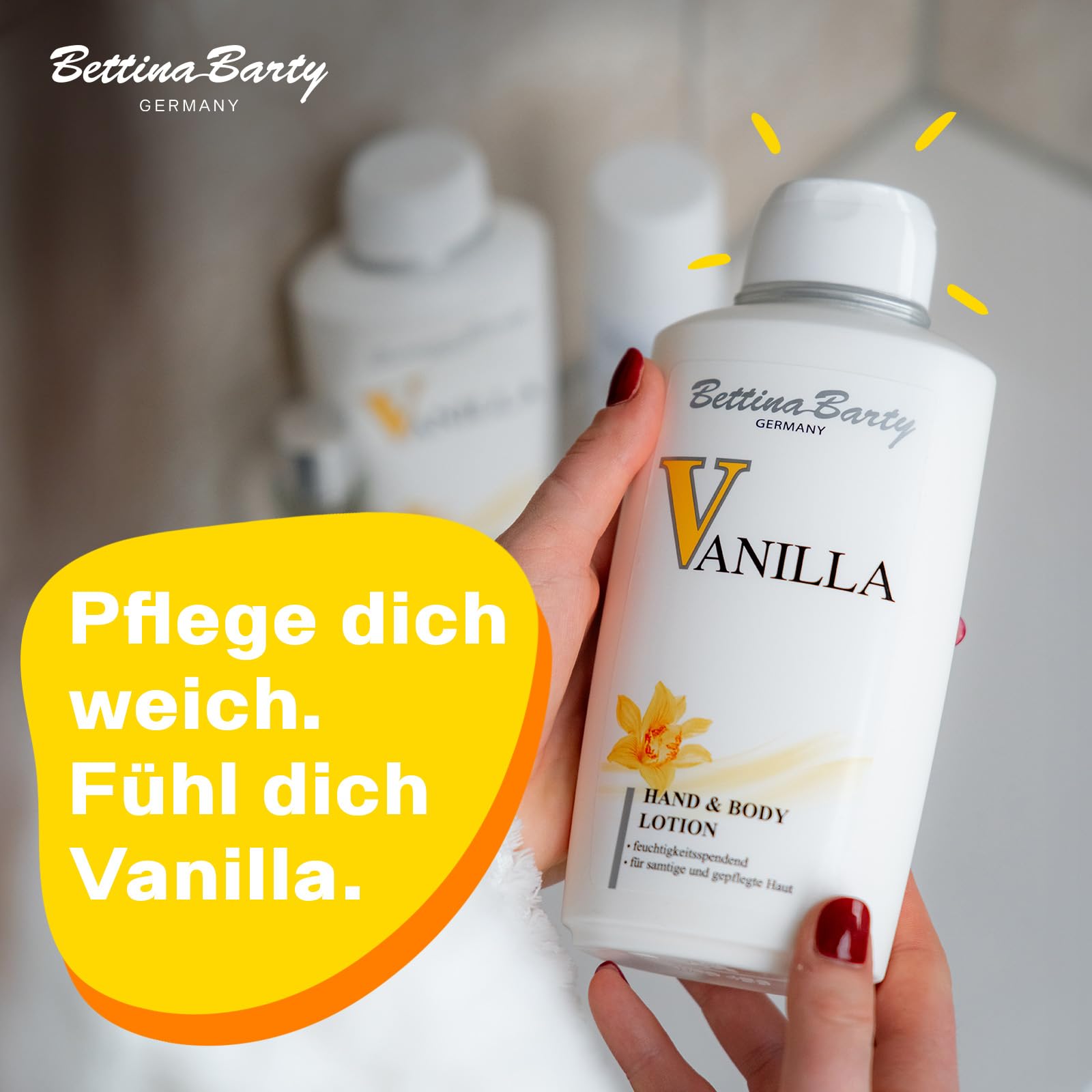 Bettina Barty Vanilla Hand & Body Lotion 12 x 500 ml – Feuchtigkeitspflege mit Vanilleduft für Haut & Hände – Für trockene Haut – Mit schnell einziehender Formel
